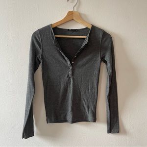 Zara Dark Grey Ribbed Henley
